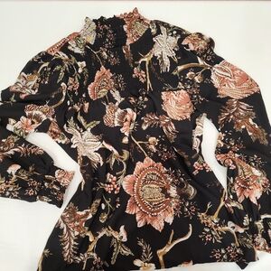 Anthropology Maison d'Amelie Women's Med Black Floral and Brown Top